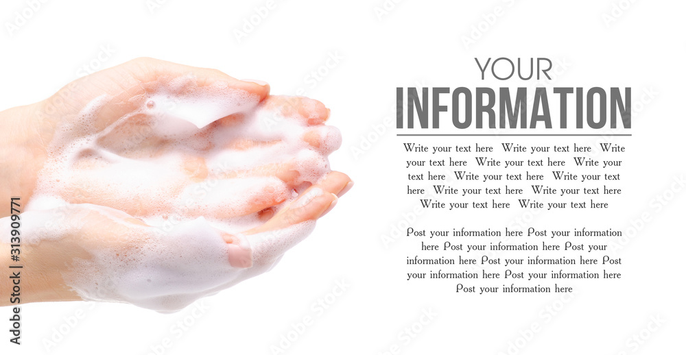 Fototapeta premium Soap hands in the foam beauty health on a white background isolation, space for text