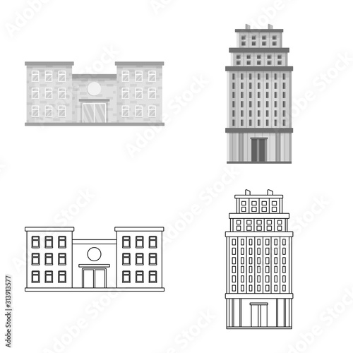 Isolated object of municipal and center logo. Collection of municipal and estate stock vector illustration.