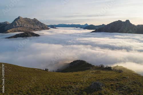 Scenic view of mountains during sunrise photo