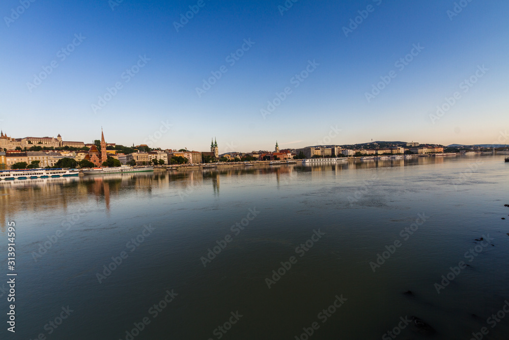 Early morning light on the Danube with Buda side of the river.