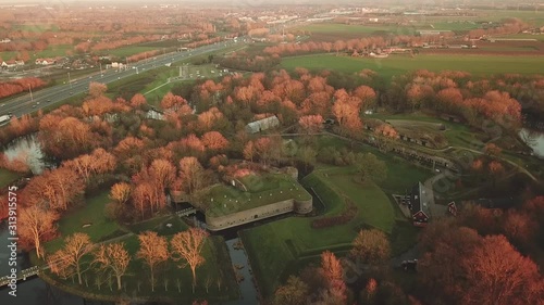 Aerial view of 'Fort bij Vechten' on an autumn day photo