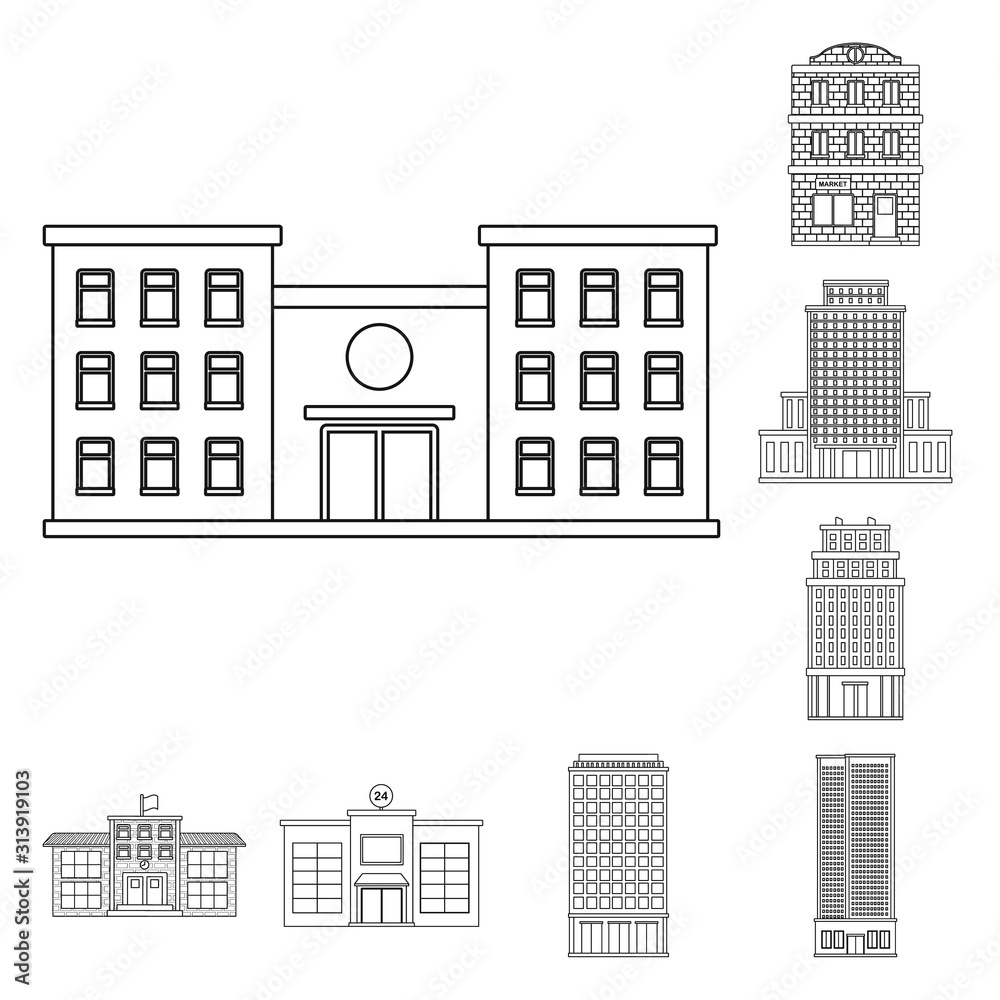 Vector illustration of architecture and exterior symbol. Collection of architecture and city stock symbol for web.