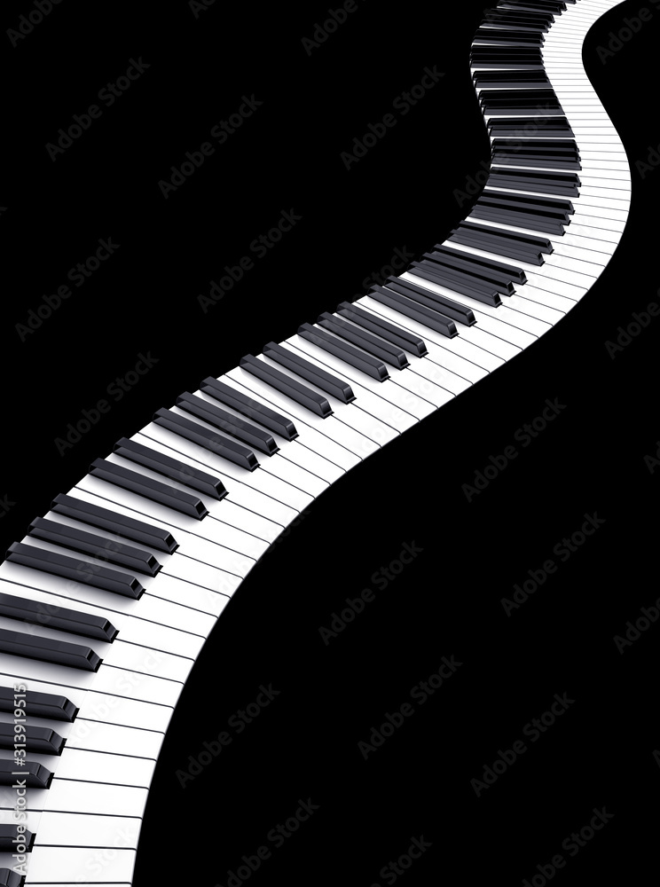 Naklejka premium Wave-shaped bent musical keyboard of a piano - 3d illustration