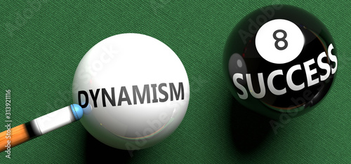 фотографія Dynamism brings success - pictured as word Dynamism on a pool ball, to symbolize
