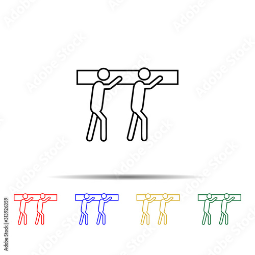 team carring heaviness multi color style icon. Simple thin line, outline vector of team work icons for ui and ux, website or mobile application