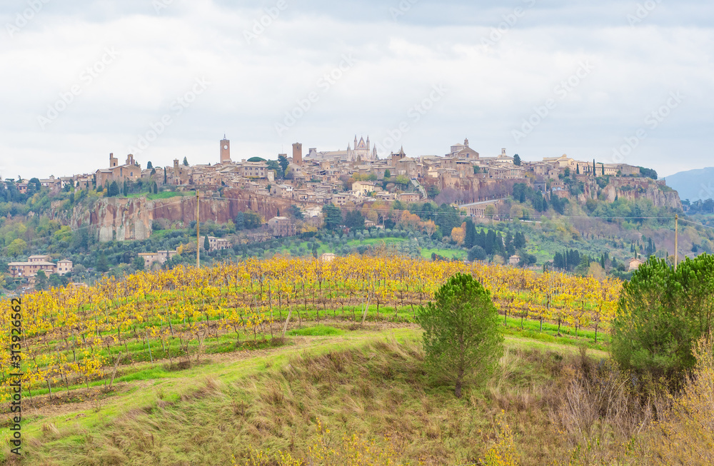 Orvieto (Italy) - The beautiful etruscan and medieval stone town in Umbria region, with nice historic center, during the autumn.