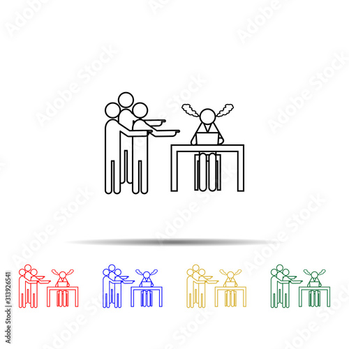 tired subordinate and managers points with fingers multi color style icon. Simple thin line, outline vector of team work icons for ui and ux, website or mobile application