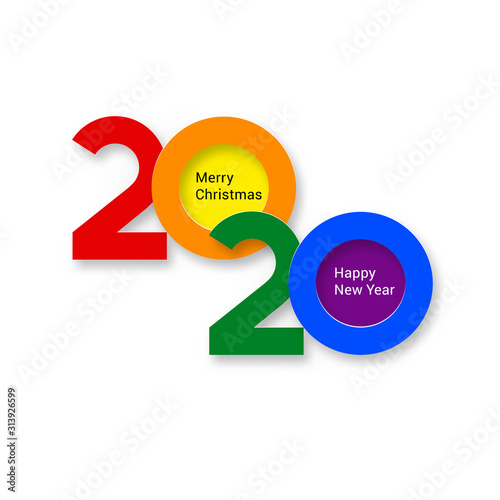 2020 New Year Bright Colorful Numeral Text Lettering on the White Background Design Template. Greeting Card for Design