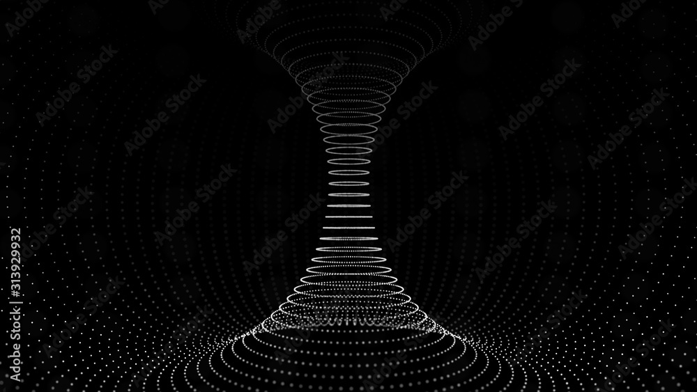 Fototapeta premium Tunel lub wormhole. Siatka tunelu powierzchniowego Wireframe 3D. Renderowanie 3d.