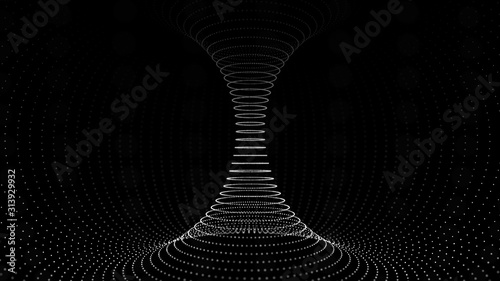 Tunnel or wormhole. Wireframe 3D surface tunnel grid. 3d rendering.