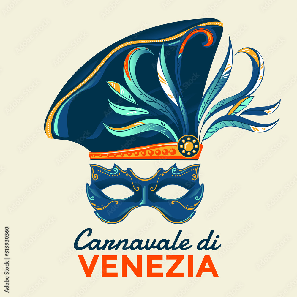 Venetian mask for venice carnival party invitation vector illustration