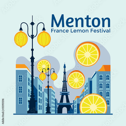 Menton France Lemon Festival Vector Design