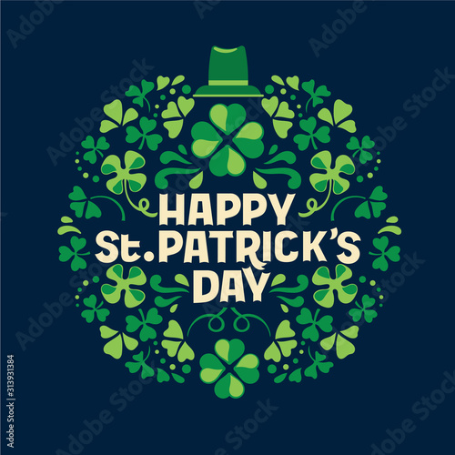 Happy St. Patrick's Day handwriting with leaf background vector illustration