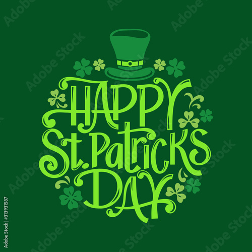 Happy St. Patrick's Day hand drawn lettering vector illustration