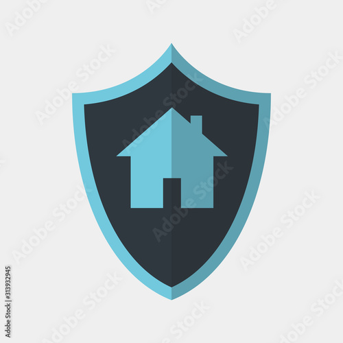 Vector icon made of shield and home picture on it. It represents home protection and safety