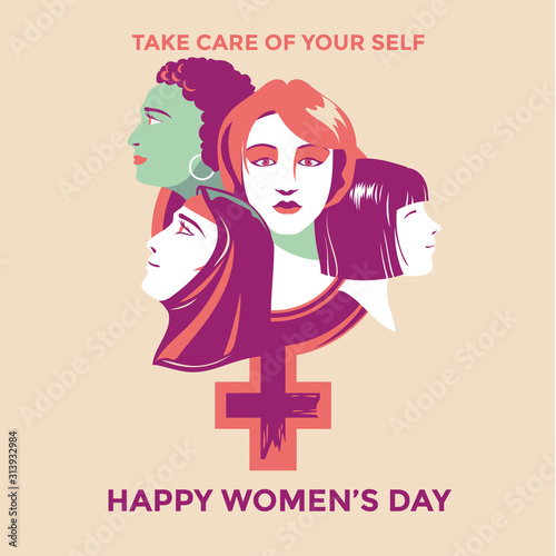 International Women's Day. Illustration women different nationalities and cultures