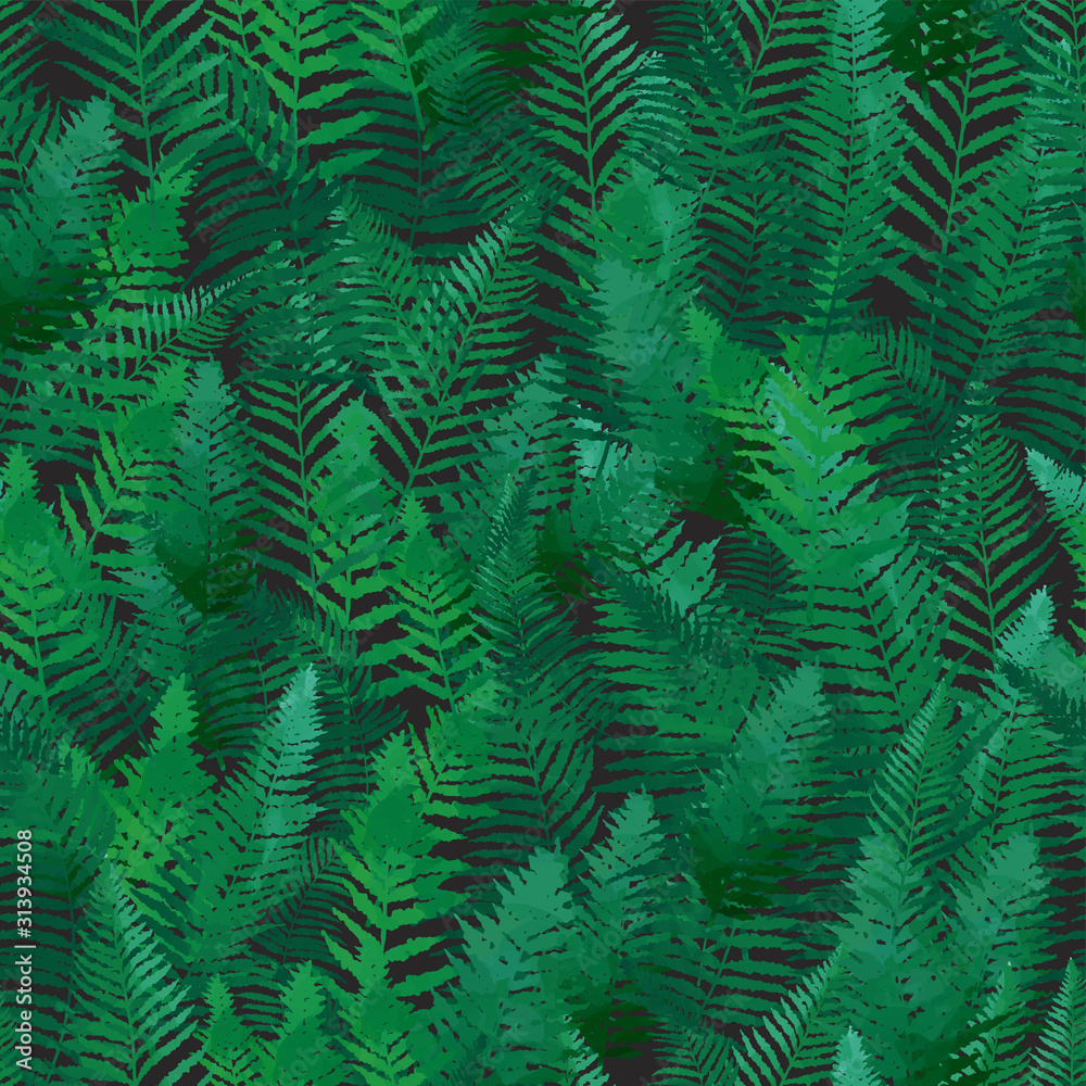 Fern green leaves seamless pattern, jungle background
