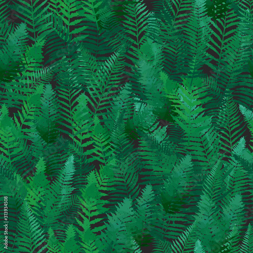 Fern green leaves seamless pattern, jungle background