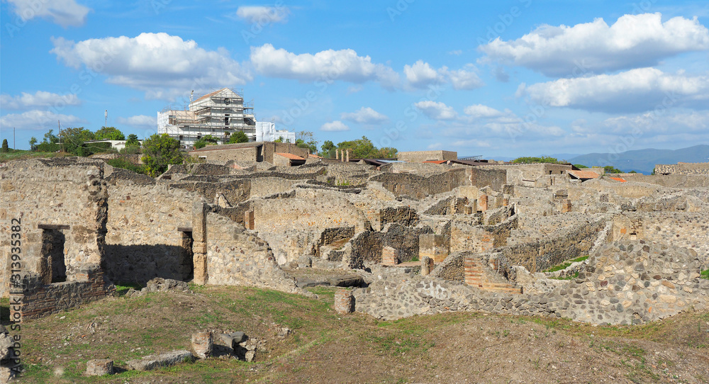 Panorama of the Escavated Ruins of Pompeii, Italy