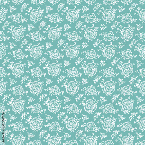 Flowers. Roses. Floral seamless pattern. Vintage background with Rose flower, bud and leaves