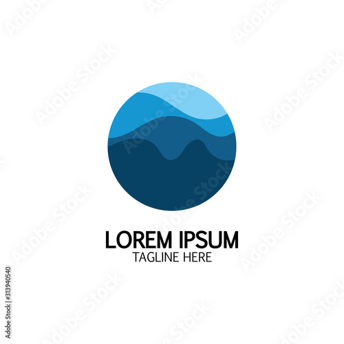 Isolated round shape logo. Blue color logotype. Flowing water image. Sea, ocean, river surface. © Sunar