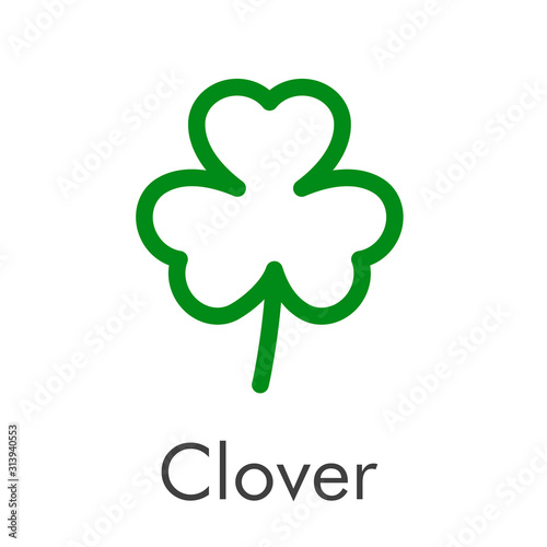 Logotipo abstracto con texto Clover con trébol lineal de 3 hojas en color verde
