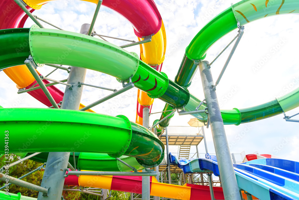 Aqua park slides, summer holidays