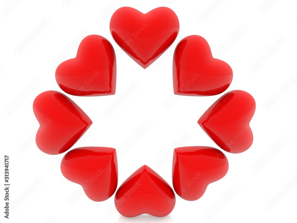 Hearts of red colors are arranged in a circle Hearts of red colors are arranged in a circle