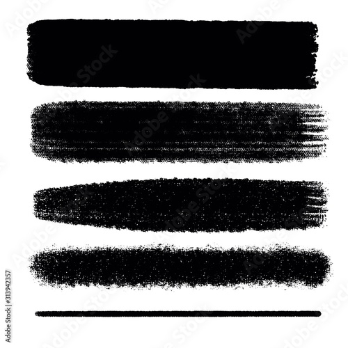 Hand drawn various shapes brush strokes. Creative black thin paint brush lines, isolated on white background.