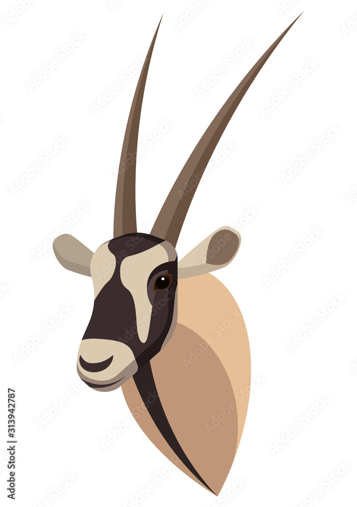 Oryx gazelle portrait made in unique simple cartoon style. Head of gemsbok  antelope. Isolated icon for your design. Vector illustration Векторный  объект Stock | Adobe Stock