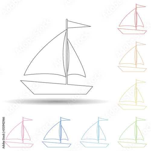 sailboat flat in multi color style icon. Simple thin line  outline vector of Summer icons for ui and ux  website or mobile application