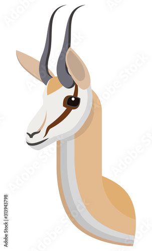 Springbok portrait made in unique simple cartoon style. Head of african gazelle or antelope. Isolated artistic stylized icon or logo for your design. Vector illustration