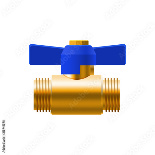 Set valves ball, fittings, pipes of metal bronze, copper piping system