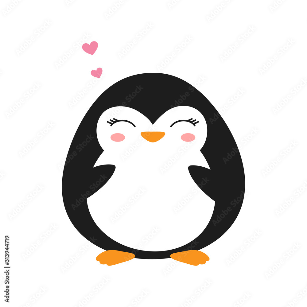 Obraz premium cartoon penguin isolated, cute valentine card with animal