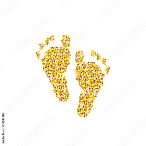 Gold glitter shining baby shower foot print vector