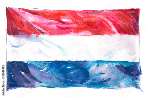 Obraz na plátně Flag of the Netherlands. Hand drawn watercolor illustration.