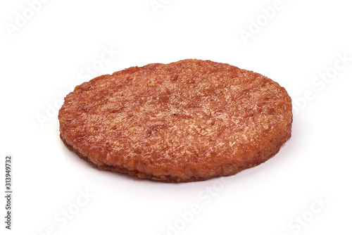 Fried Burger meat, ingredients for hamburger, isolated on white background