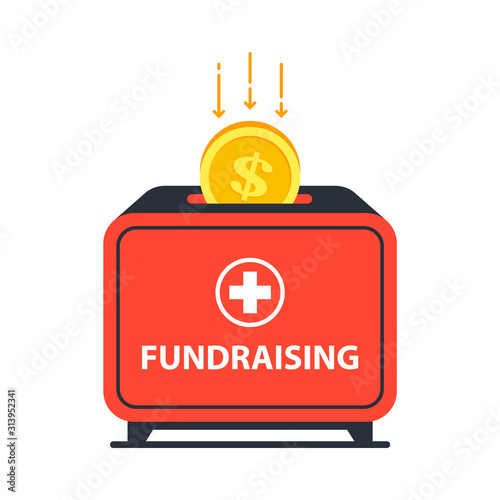 donation box into which the coin falls. help those in need for treatment. flat vector illustration.
