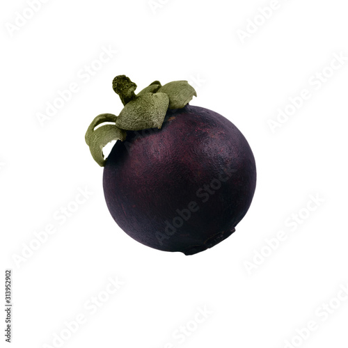 isolated mangosteen on white background, the tropical purple fruit photo