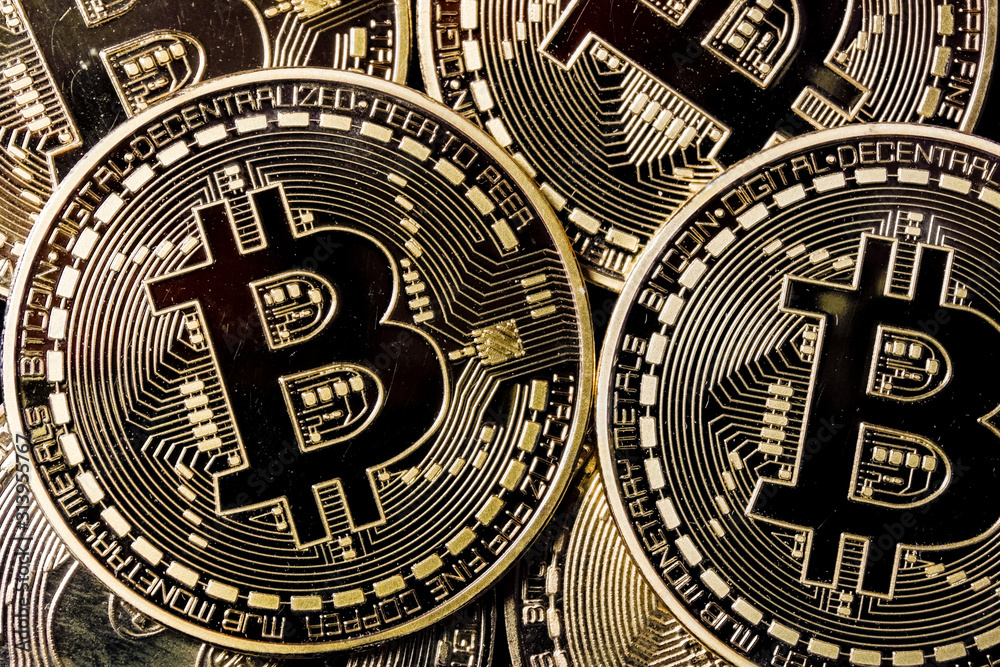 Bitcoin cryptocurrency coins texture background