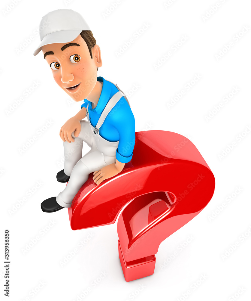 3d painter sitting on top of question mark 3d painter sitting on top of question mark