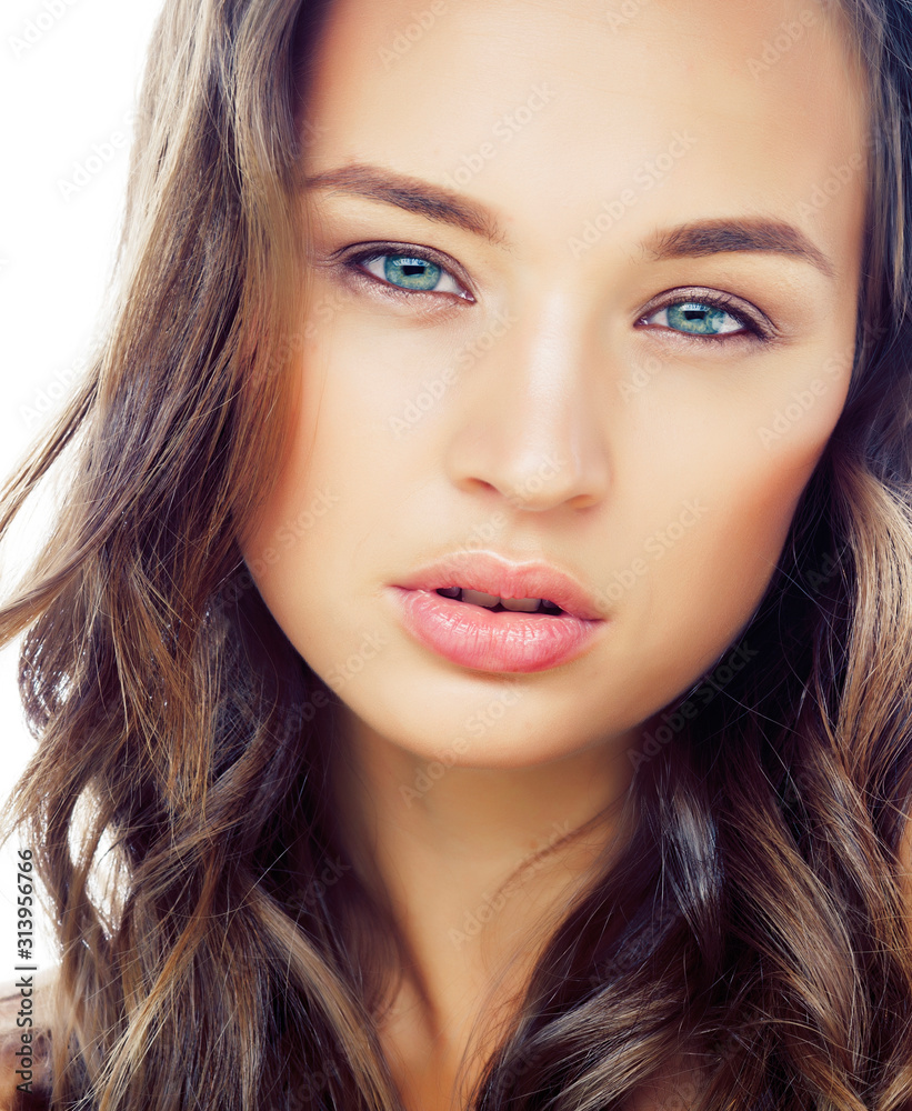young pretty brunette real woman close up isolated on white background. Fancy fashion makeup, natural look spa young pretty brunette real woman close up isolated on white background. Fancy fashion makeup, natural look spa