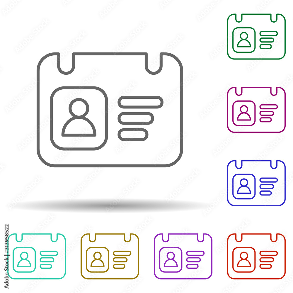 Id card multi color icon. Simple thin line, outline vector of web icons for ui and ux, website or mobile application Id card multi color icon. Simple thin line, outline vector of web icons for ui and ux, website or mobile application