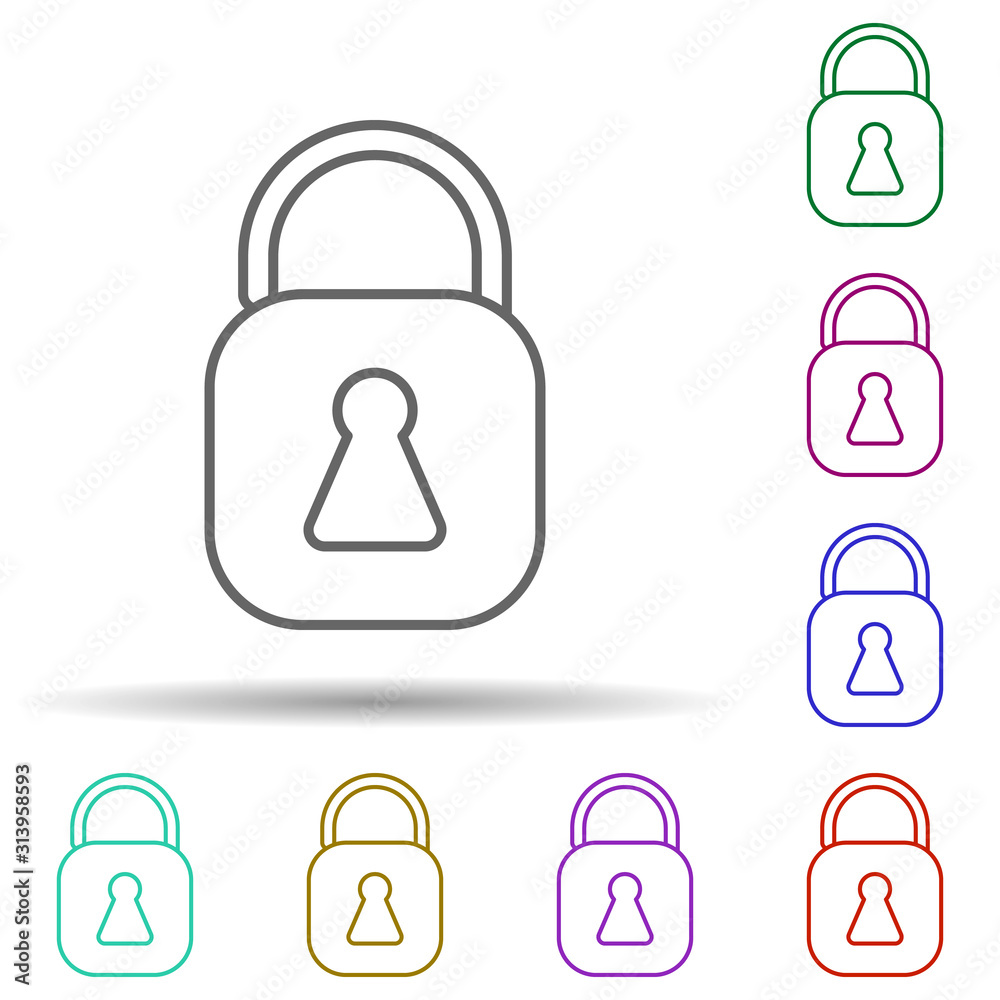 Lock multi color icon. Simple thin line, outline vector of web icons for ui and ux, website or mobile application Lock multi color icon. Simple thin line, outline vector of web icons for ui and ux, website or mobile application