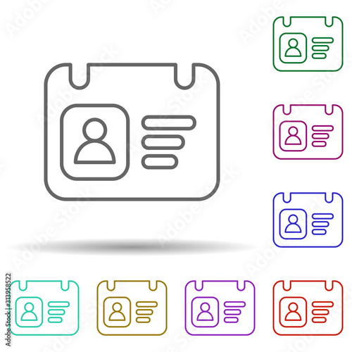 Id card multi color icon. Simple thin line, outline vector of web icons for ui and ux, website or mobile application