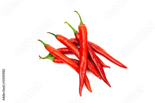One red chilli peppers isolated on white background