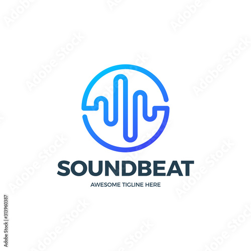 Audio Sound Wave logo template stock vector design. Line abstract music technology logotype. Digital element emblem, graphic signal waveform, curve, volume and equalizer. Vector illustration © lunarts_studio