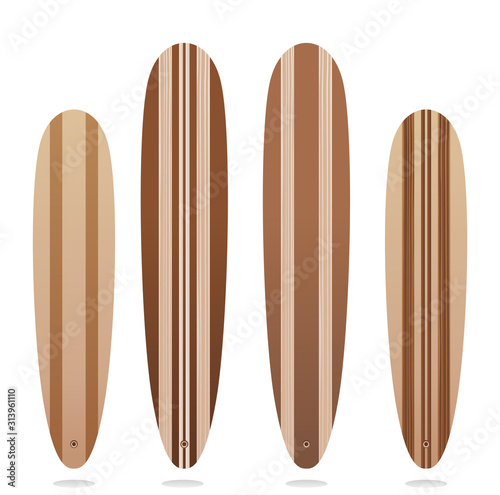 Vector wooden long surfboard set. To see the other vector surfboard illustrations , please check Surfboards collection.