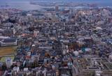 Kobe, JAPAN. Aerial View of Neighborhoods leading to city and harbor 