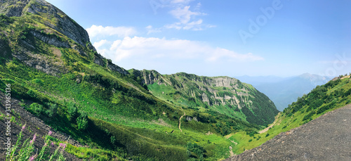 Beautiful panorama in Caucasus mountains. Roza Khutor  Russia